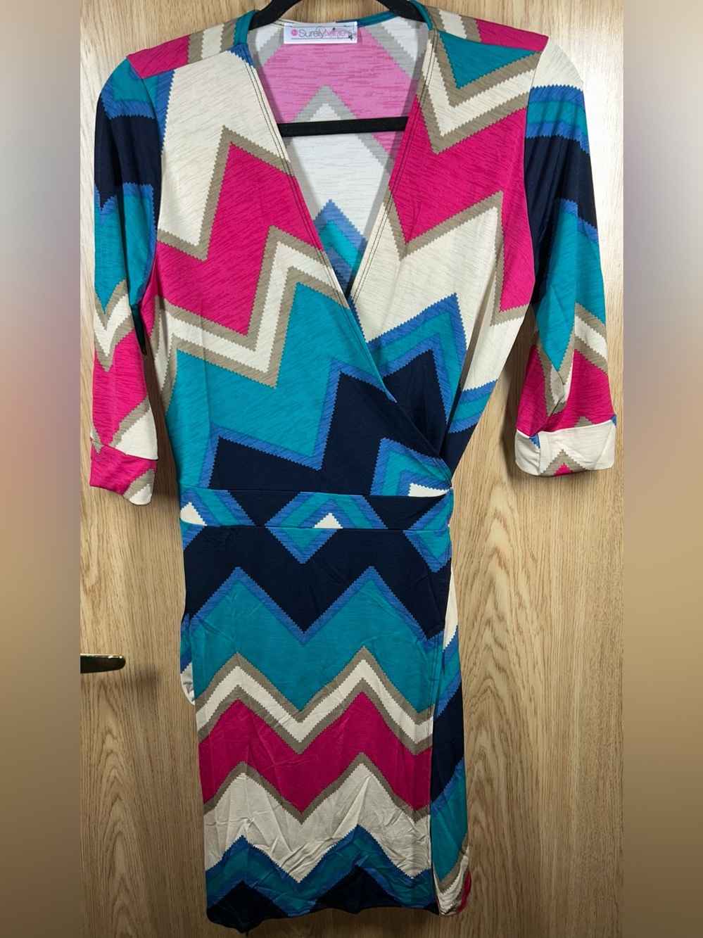 Surely Mine Size L Chevron Print Knee Length Wrap Dress